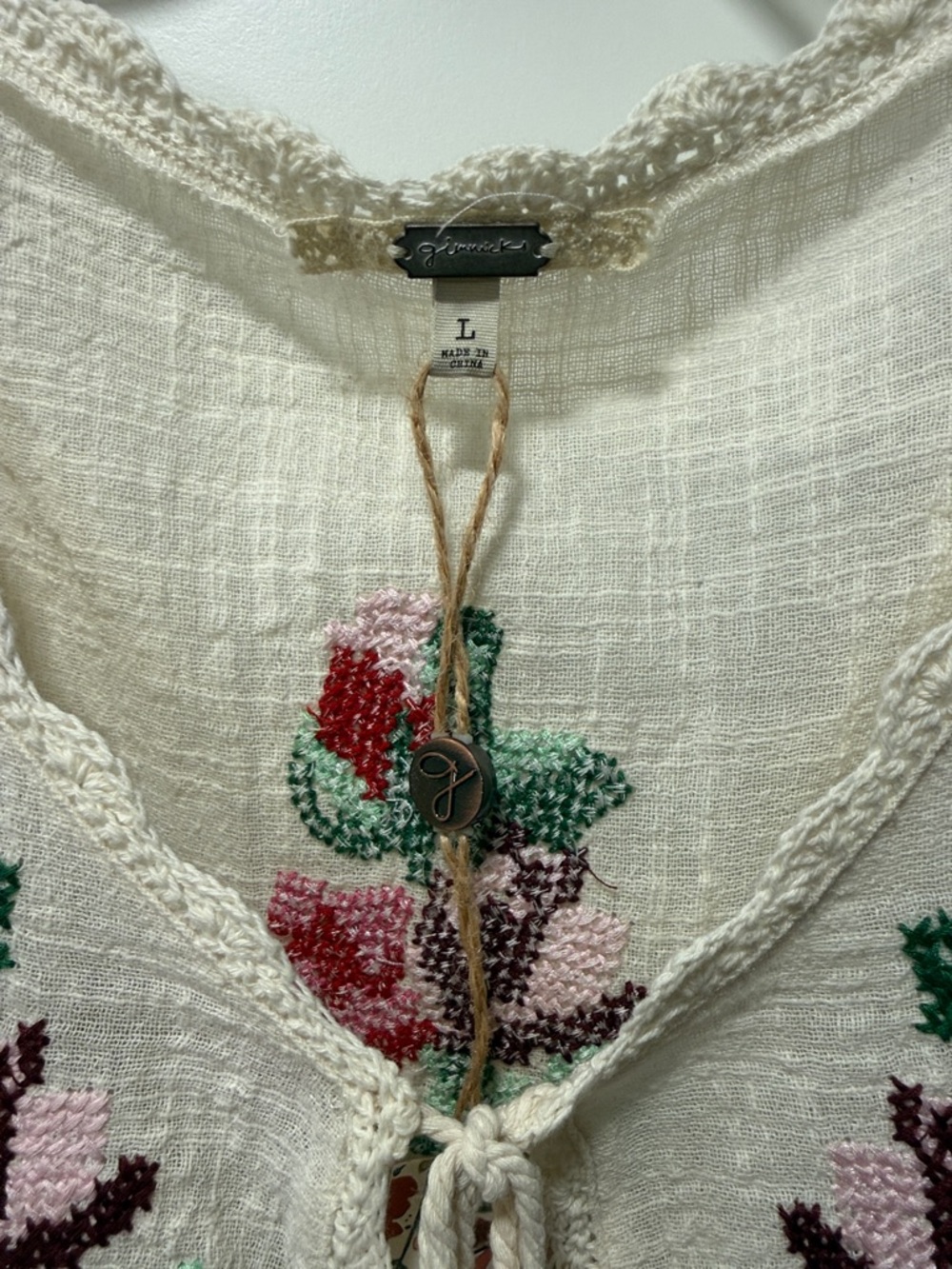 gimmicks by BKE Cream Cropped Knit Cardigan with Floral Embroidery - Picture 2 of 7